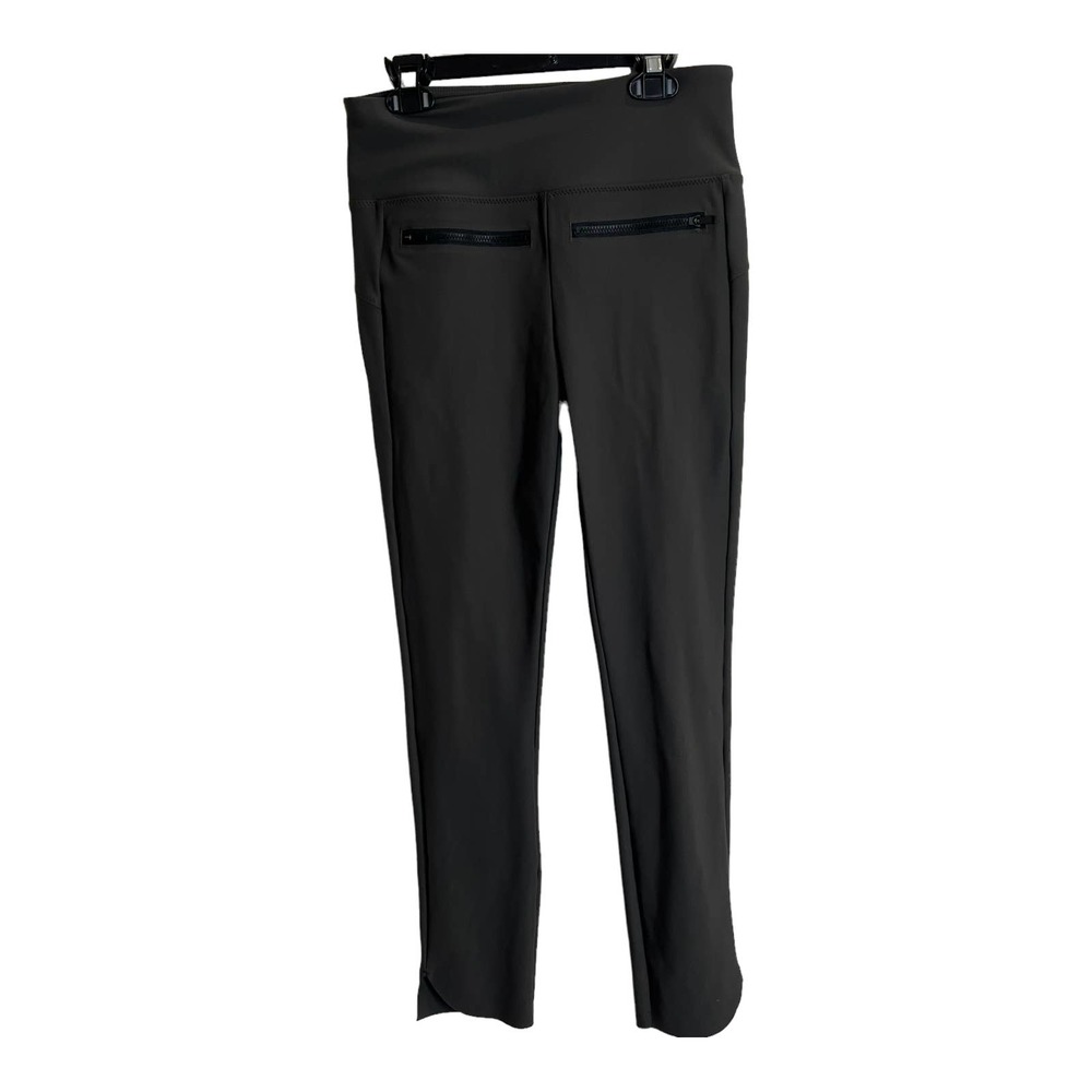 Athleta Stellar Crop Pants 2 Zip Pockets Slit Hem Leggings Black Size XS